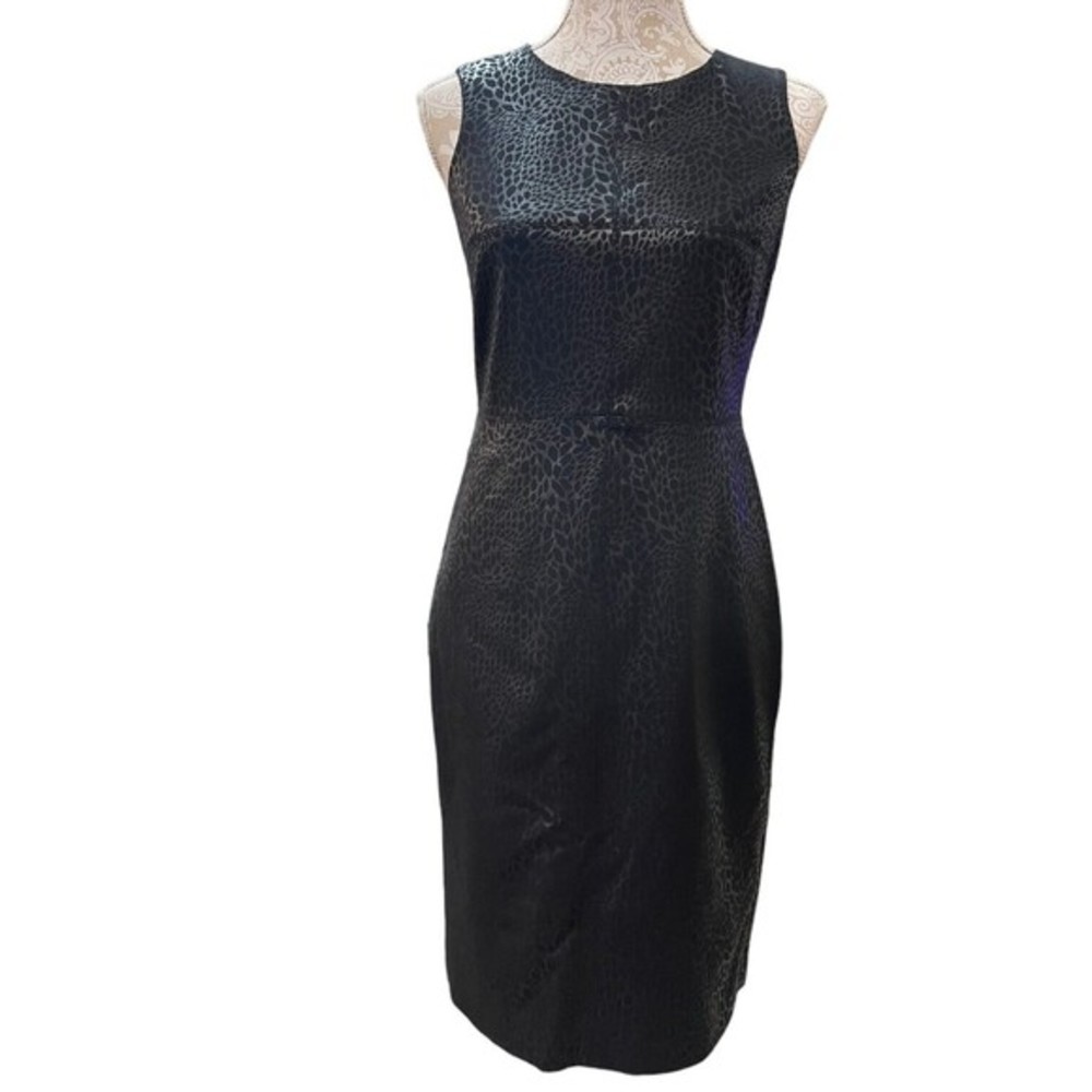 TALBOTS Black Sheath Dress Shiny Wet Look Floral Print size 2